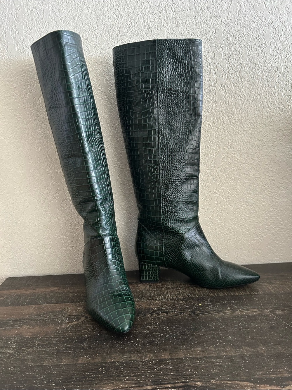 Italian Aquatalia Dark Green Leather Knee-High Boots - Picture 2 of 5